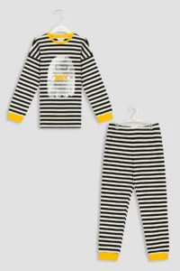 Penti Black and White Striped Unisex Kids Ghost Printed Pajama Set - Image 6