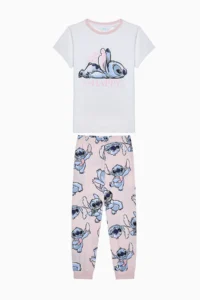 Penti Girl's Stitch Optic Cotton White Pajama Set - Stitch Collection