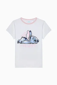 Penti Girl's Stitch Optic Cotton White Pajama Set - Stitch Collection - Image 2