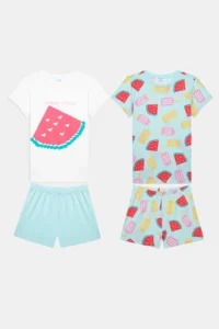 Penti Girl's Watermelon Cotton Multicolor 2-Piece Pajama Set - Image 2