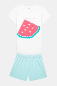 Penti Girl's Watermelon Cotton Multicolor 2-Piece Pajama Set - Image 3