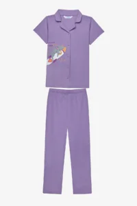 Penti Girls' Cat Shirt Cotton Lilac Pajama Set