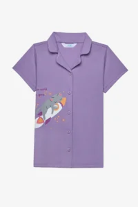 Penti Girls' Cat Shirt Cotton Lilac Pajama Set - Image 2