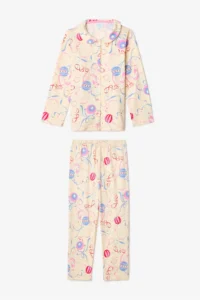 Penti Cream Girl's Circus Patterned Buttoned Long Sleeve Cotton Pajama Set - Image 3
