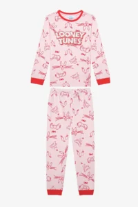 Penti Long Sleeve Cotton Girl's Pinky Looney Multicolored Pajama Set