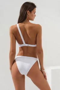 Pierre Cardin White Low-cut Tulle Detailed Cross One-Shoulder Bikini Set Gold Accessories Stylish Padded High Waist - Image 2