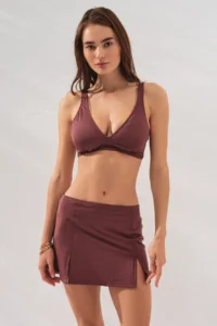 Pierre Cardin Toffee Fra Slit Detailed Skirt Set Triangle Bikini Set Useful with Adjustable Thick Straps