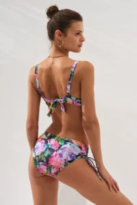Pierre Cardin Pink Floral Patterned Alternative Use Back Lace Bikini Set Covered Gathered Triangle Model - Image 2