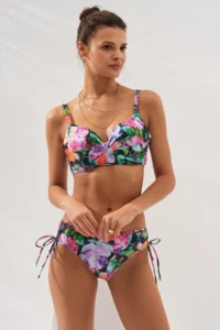 Pierre Cardin Pink Floral Patterned Alternative Use Back Lace Bikini Set Covered Gathered Triangle Model - Image 3