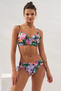Pierre Cardin Pink Floral Patterned Alternative Use Back Lace Bikini Set Covered Gathered Triangle Model - Image 4
