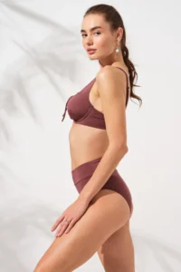 Pierre Cardin Toffee High Waist Fixed Strap Lace Up Bikini Set Corset Tulle Lining Stylish Drawstring Gatherer - Image 3