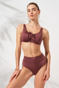 Pierre Cardin Toffee High Waist Fixed Strap Lace Up Bikini Set Corset Tulle Lining Stylish Drawstring Gatherer - Image 4