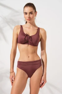 Pierre Cardin Toffee High Waist Fixed Strap Lace Up Bikini Set Corset Tulle Lining Stylish Drawstring Gatherer - Image 5
