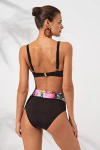 Pierre Cardin Black Melt Floral Patterned Adjustable Sliding Lace-Up Bikini Set High Waist - Image 2