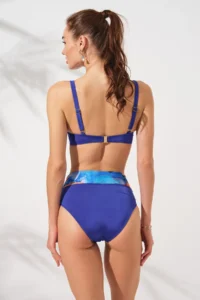Pierre Cardin Mavi Batik Patterned Gathering Detailed Adjustable Strap Bikini Set with Underwire Pads - Image 2