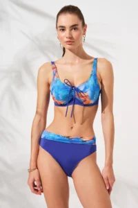 Pierre Cardin Mavi Batik Patterned Gathering Detailed Adjustable Strap Bikini Set with Underwire Pads - Image 3
