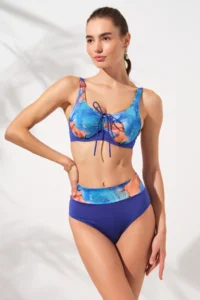 Pierre Cardin Mavi Batik Patterned Gathering Detailed Adjustable Strap Bikini Set with Underwire Pads - Image 4