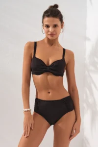 Pierre Cardin Black Ginger Underwire Adjustable Shoulder Straps Drape High Waist Bikini Set Covered