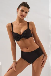 Pierre Cardin Black Ginger Underwire Adjustable Shoulder Straps Drape High Waist Bikini Set Covered - Image 4