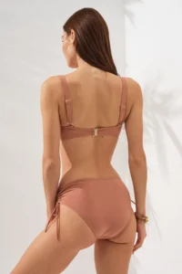 Pierre Cardin Bronze Gathering Adjustable Strap Metal Buckle Bikini Set with Drawstring Detail Large Size - Image 2