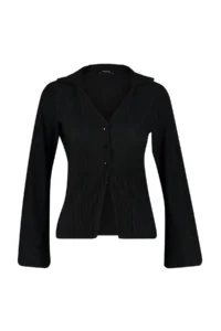 TRENDYOLMİLLA Black pleated and buttoned Flare/Spanish Arm Knitting Shirt - Image 6