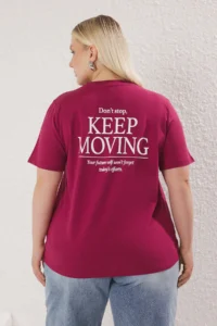 Trendyol Curve Cherry Back Printed Relaxed Fit Knitting Plus Size T-Shirt - Image 4