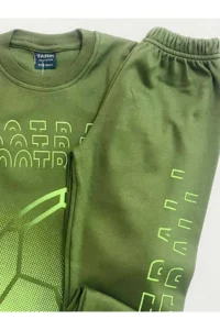 Tarık Boy's 100% Cotton Interlock Khaki Top Printed Crew Neck Long Sleeve Pajama Set - Image 5