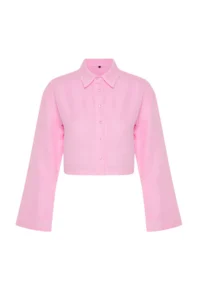 TRENDYOLMİLLA Pink Weaving 100% Cotton Beach Crop Shirt - Image 7