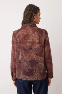 TRENDYOLMİLLA Burgundy Boho Shawl Patterned Unlined Yoryo Siphon Shirt - Image 6