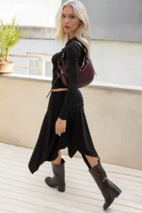 Hiccup Drapeli Normal Waist Asymmetric Flexible Sandy Midi Skirt - Image 3
