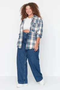 Trendyol Curve Mavi High Waist Wide Leg Plus Size Wide Leg jeans