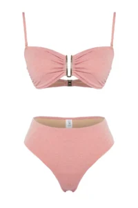 TRENDYOLMİLLA Pink Simli with accessories Strapless Covered Regular High Waist Bikini Set - Image 6
