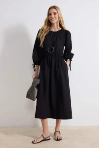 TRENDYOLMİLLA Black Back Binding Detailed Midi Weaving Dress