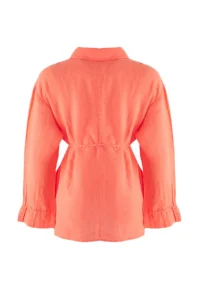 TRENDYOLMİLLA Coral Weaving Arched 100% Linen Maxi Beach Shirt - Image 10