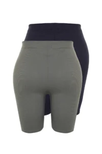 Trendyol Curve Navy Blue-Khaki High Waist 2 Sets Pack Biker/Short Plus Size Leggings - Image 8