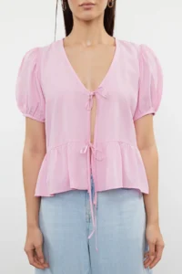 TRENDYOLMİLLA Pink tied up Weaving Shirt - Image 3