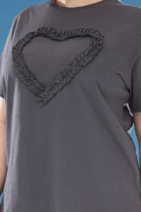 Trendyol Curve Anthracite Front Frilly Heart Detailed Relaxed Fit Plus Size T-Shirt - Image 3