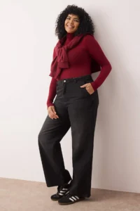 Trendyol Curve Anthracite High Waist Wide Leg/Wide Leg comfort/Middle Flexible plus size jeans - Image 2