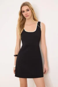 TRENDYOLMİLLA Black Piping Detailed Mini Flexible Weaving Dress - Image 2