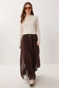 Lovelyİstanbul Wrinkle Effect Tulle Chiffon Skirt  BROWN - Image 2