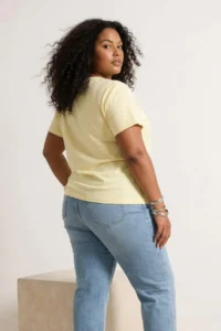 Trendyol Curve Yellow Regular Fit Basic Crew Neck 100% Cotton Knitting Plus Size T-Shirt - Image 3