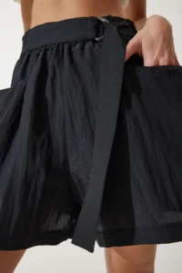 Happiness İstanbul Women Black Arched City Size Weaving Shorts - Image 5