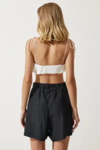 Happiness İstanbul Women Black Arched City Size Weaving Shorts - Image 6