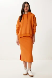 Happiness İstanbul Women Oranj Knitting Sweatshirt Skirt Set