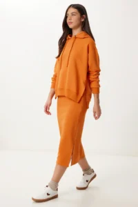 Happiness İstanbul Women Oranj Knitting Sweatshirt Skirt Set - Image 2