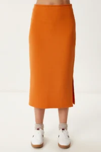 Happiness İstanbul Women Oranj Knitting Sweatshirt Skirt Set - Image 4
