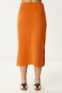Happiness İstanbul Women Oranj Knitting Sweatshirt Skirt Set - Image 6