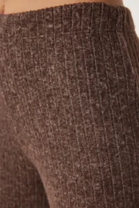 Happiness İstanbul Women's Brown Comfortable Corduroy Knitted Blouse and Trousers Set - Image 9