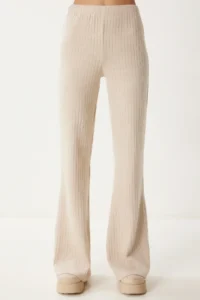 Happiness İstanbul Women's Cream Comfortable Corduroy Knitted Blouse Trousers Set - Image 6