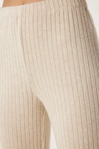Happiness İstanbul Women's Cream Comfortable Corduroy Knitted Blouse Trousers Set - Image 7